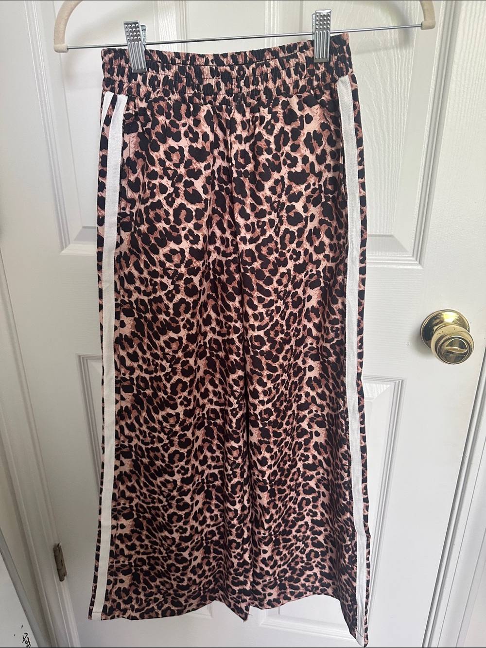 Hip Hop Leopard Print Wide Leg Track Pants with Side Stripes
